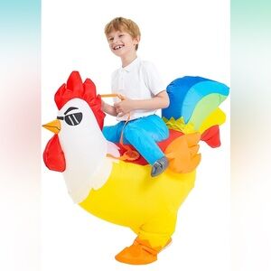Kids Youth Inflatable Man Riding Chicken Costume, size 7-9 Years